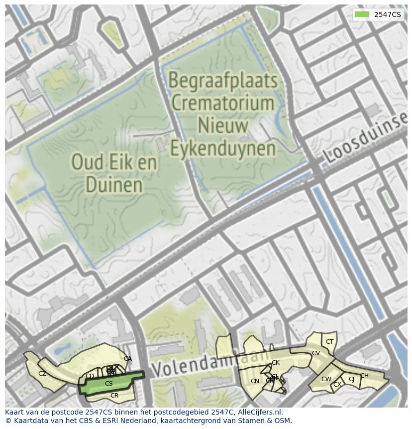 Afbeelding van het postcodegebied 2547 CS op de kaart.