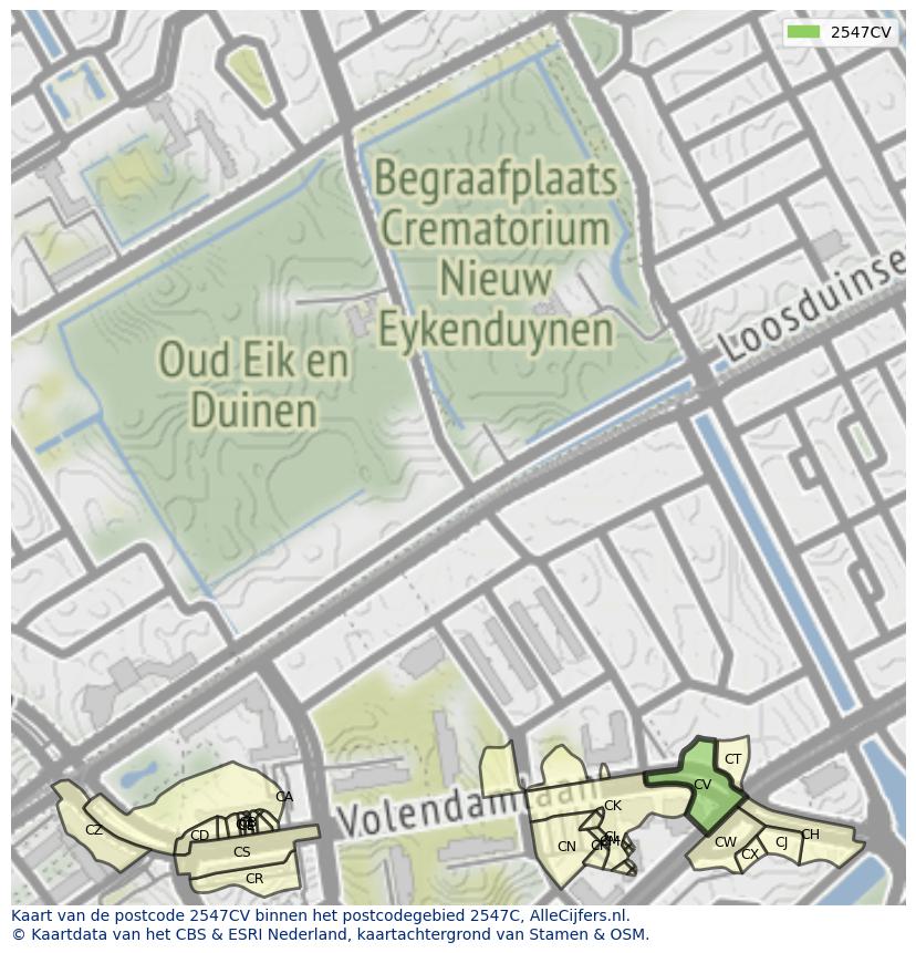 Afbeelding van het postcodegebied 2547 CV op de kaart.