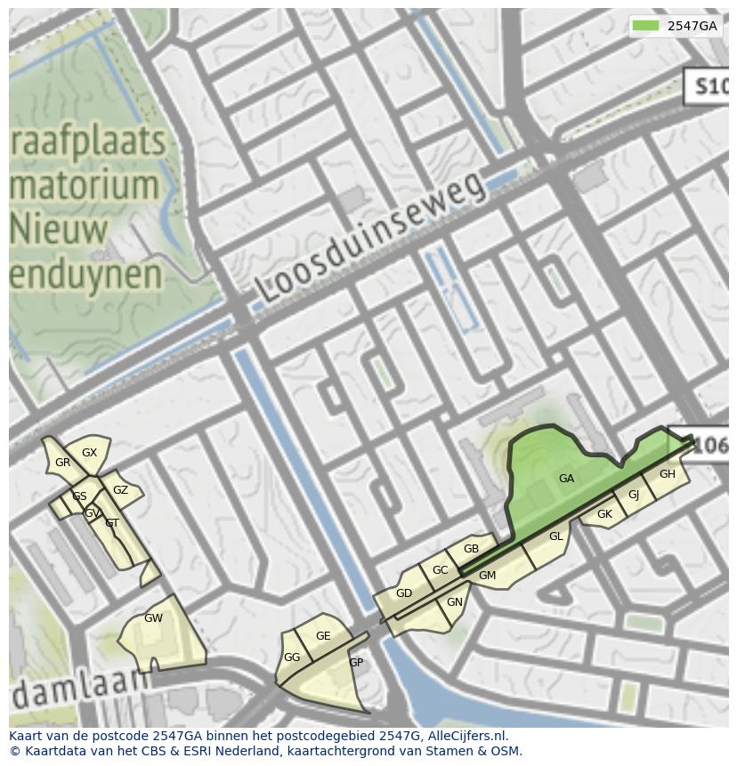 Afbeelding van het postcodegebied 2547 GA op de kaart.