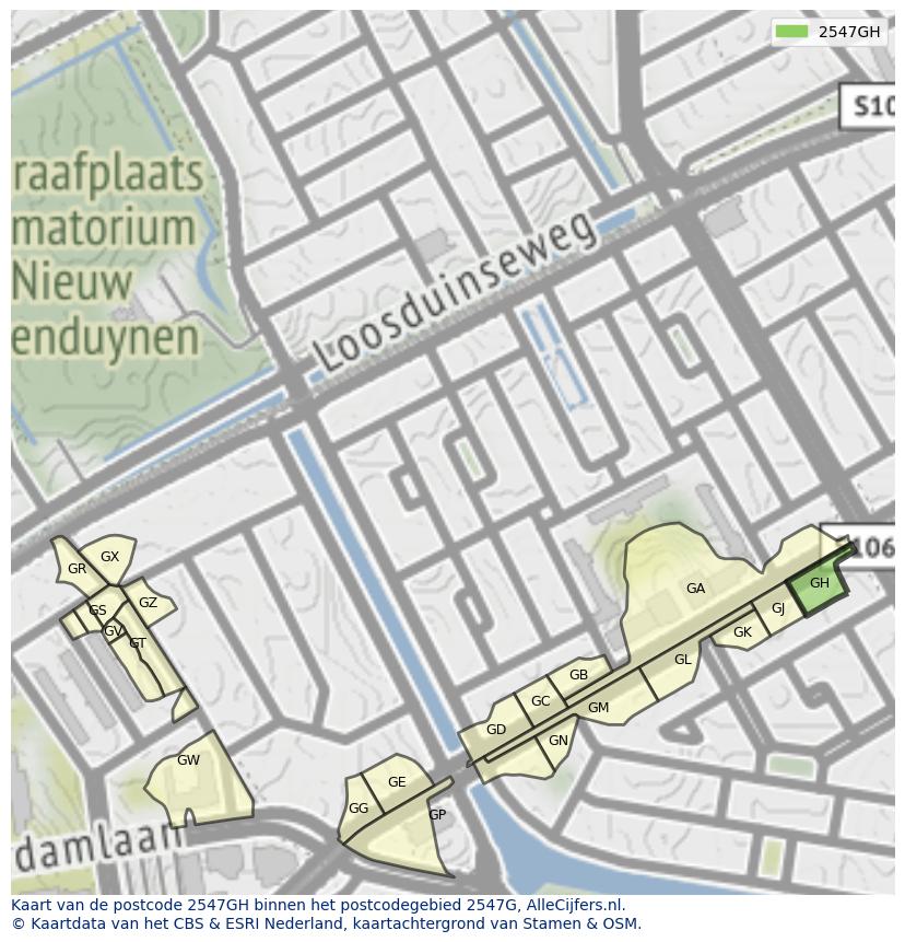 Afbeelding van het postcodegebied 2547 GH op de kaart.