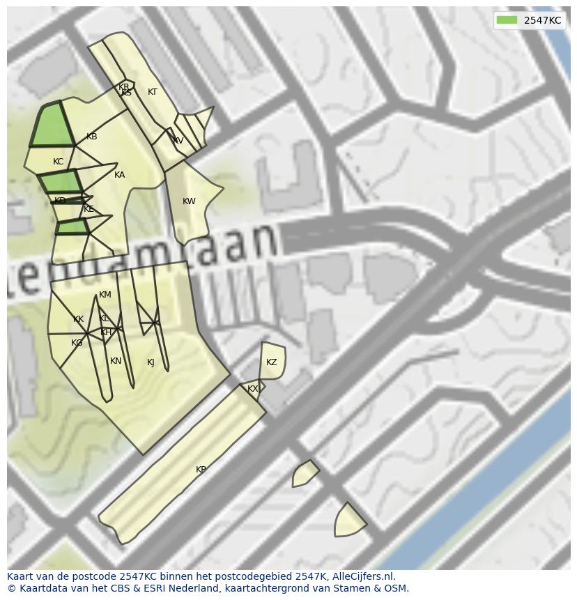 Afbeelding van het postcodegebied 2547 KC op de kaart.