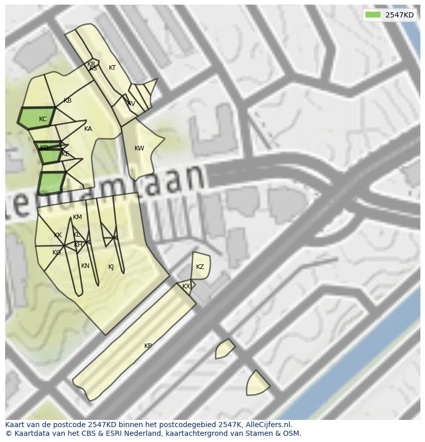 Afbeelding van het postcodegebied 2547 KD op de kaart.