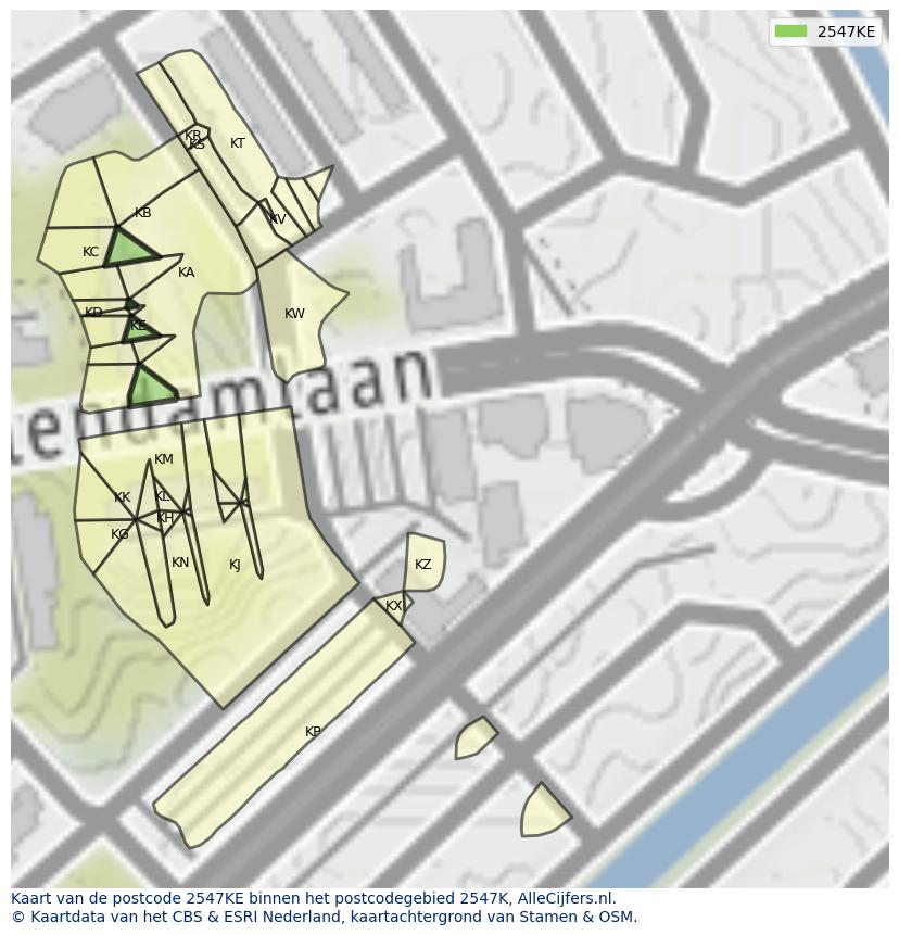 Afbeelding van het postcodegebied 2547 KE op de kaart.