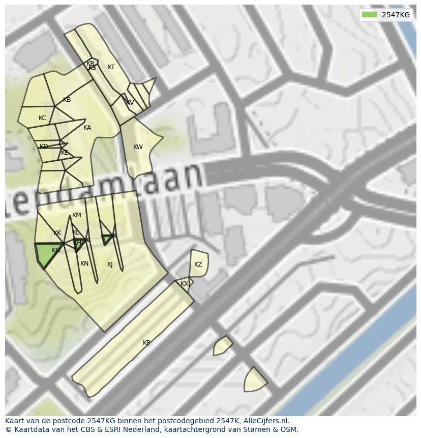 Afbeelding van het postcodegebied 2547 KG op de kaart.