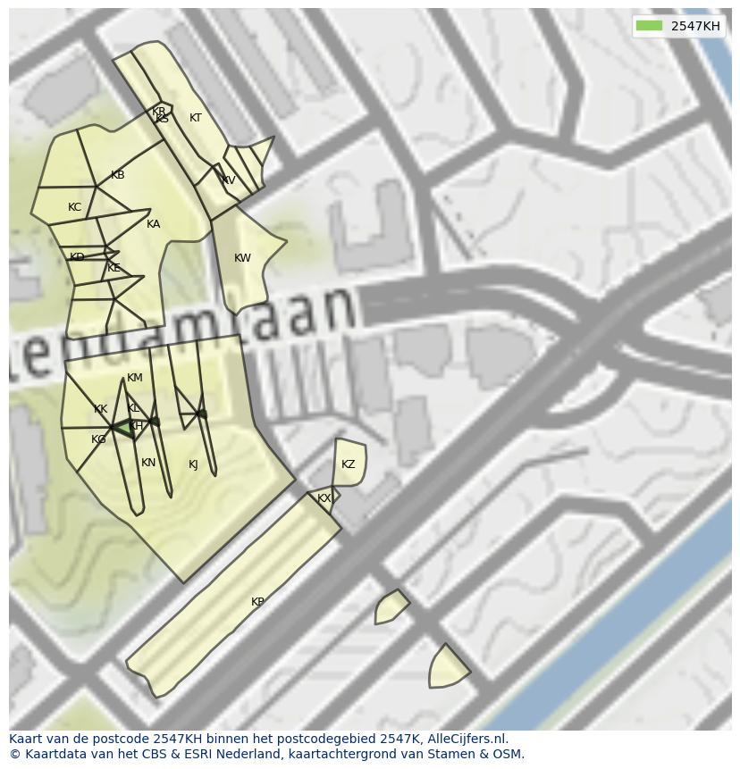 Afbeelding van het postcodegebied 2547 KH op de kaart.