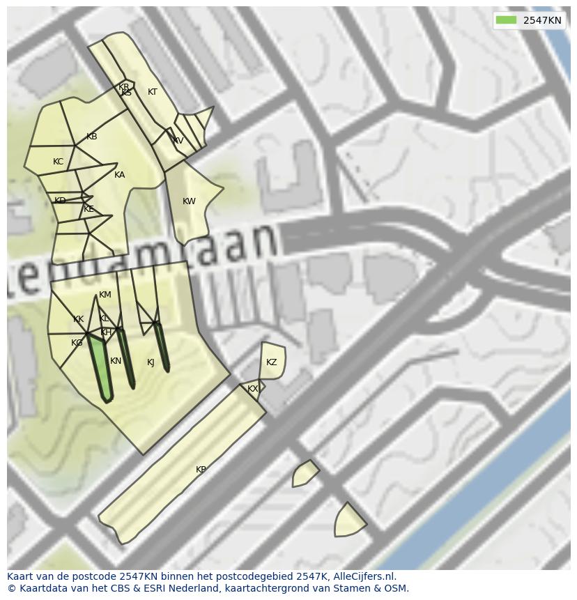Afbeelding van het postcodegebied 2547 KN op de kaart.