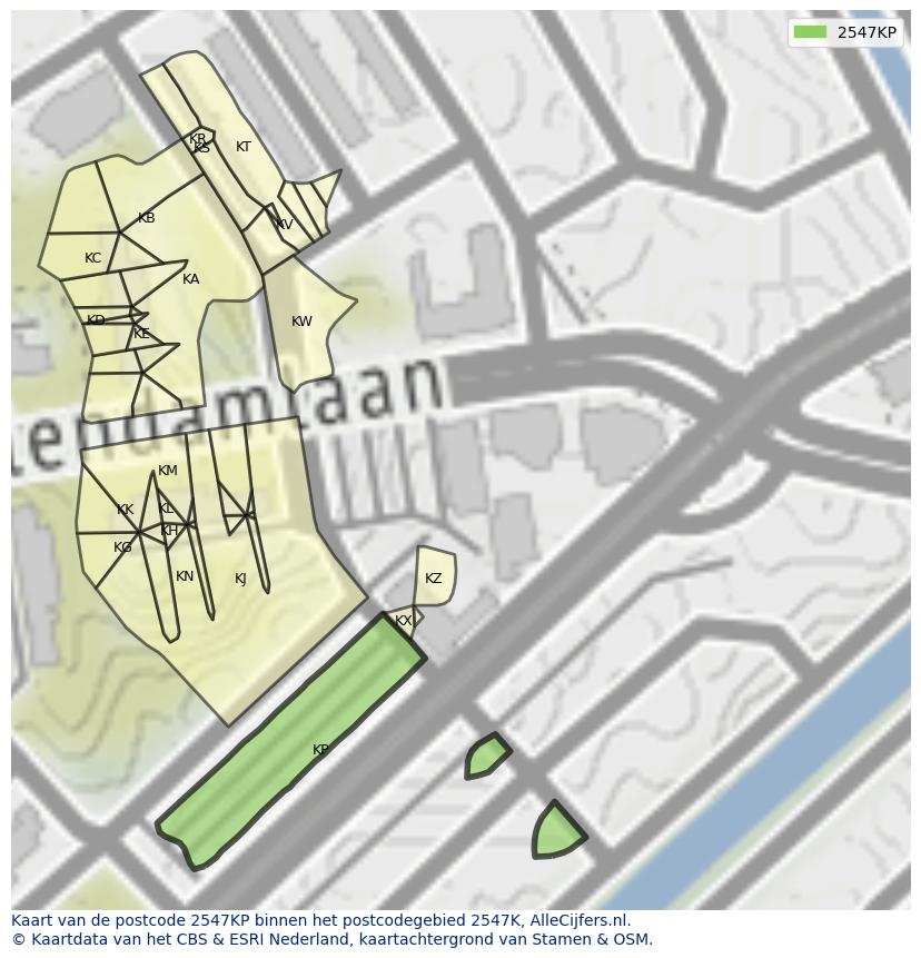 Afbeelding van het postcodegebied 2547 KP op de kaart.