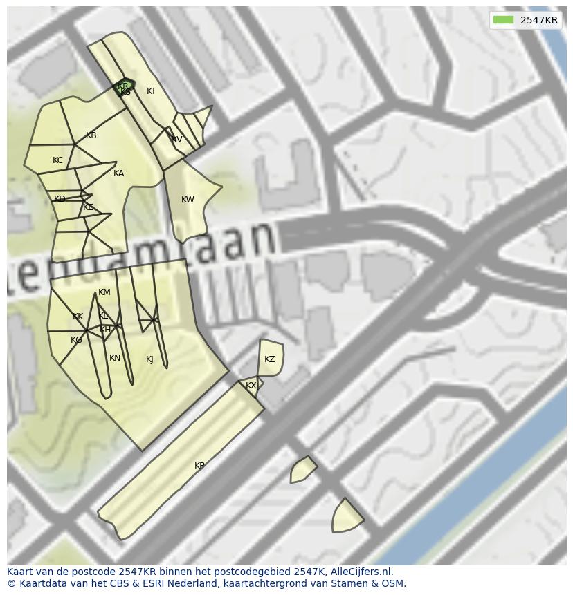 Afbeelding van het postcodegebied 2547 KR op de kaart.