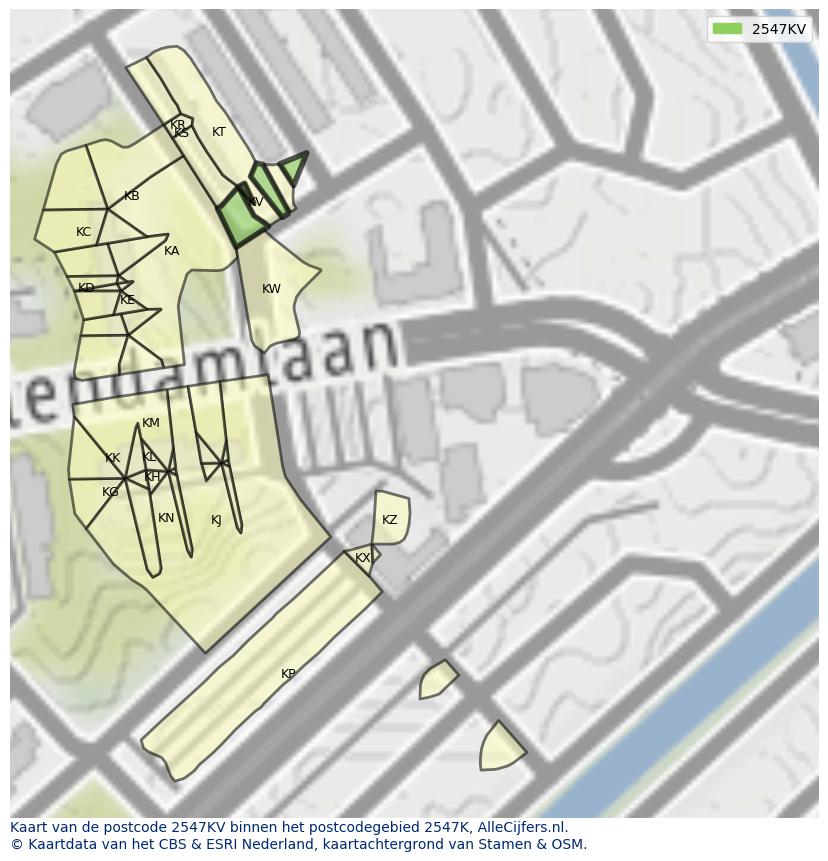 Afbeelding van het postcodegebied 2547 KV op de kaart.