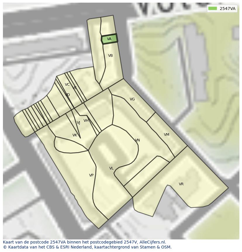 Afbeelding van het postcodegebied 2547 VA op de kaart.