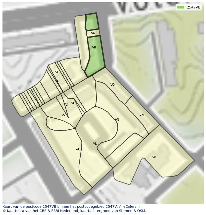 Afbeelding van het postcodegebied 2547 VB op de kaart.
