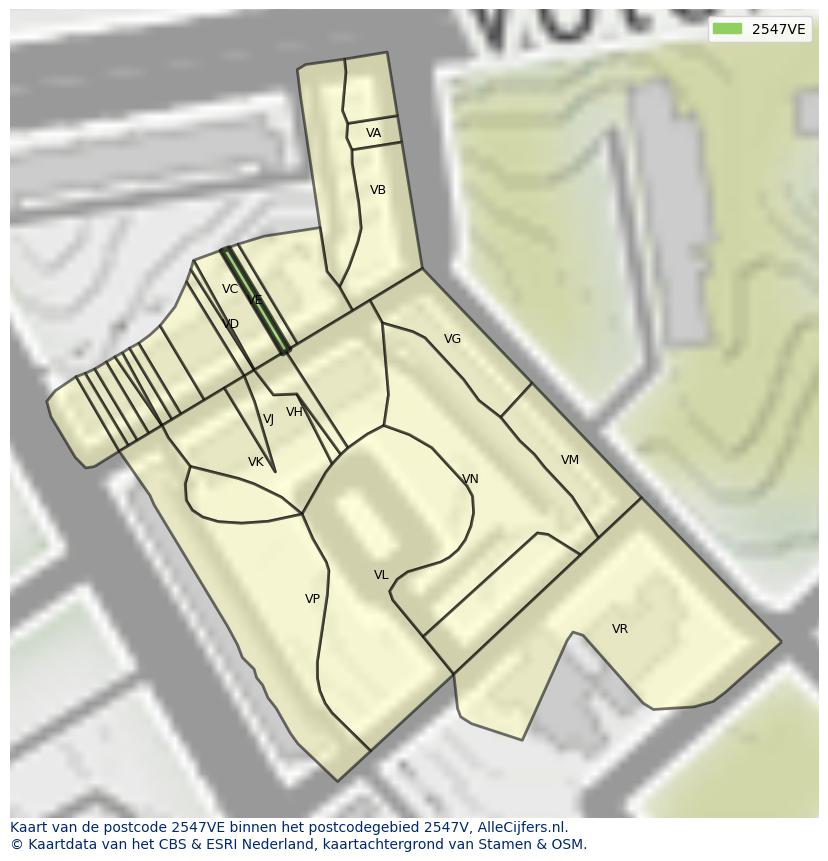 Afbeelding van het postcodegebied 2547 VE op de kaart.