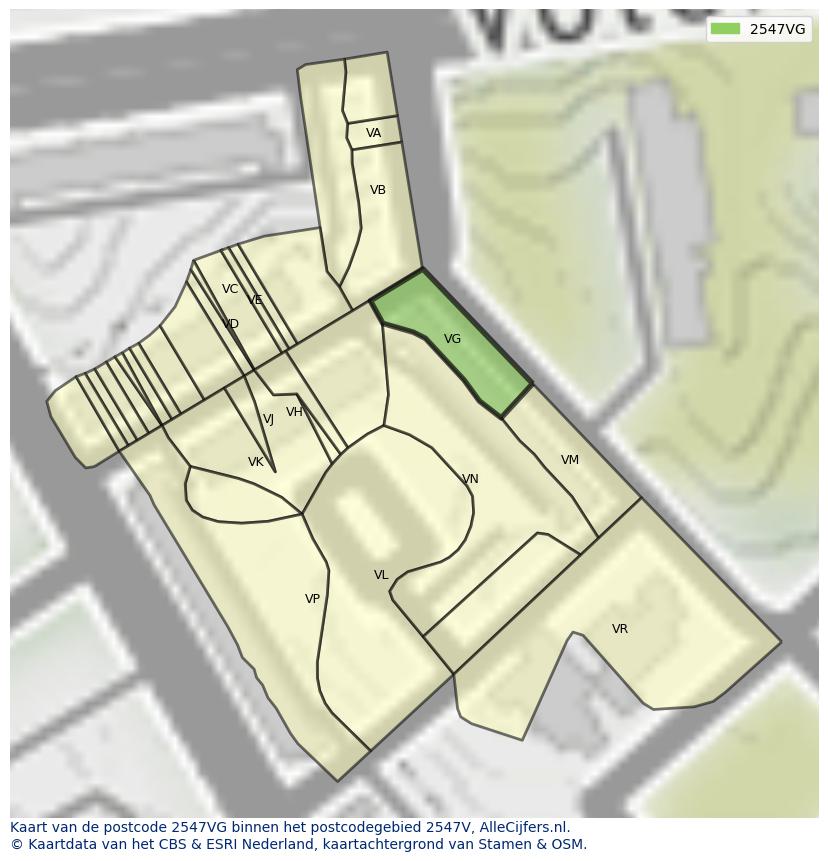 Afbeelding van het postcodegebied 2547 VG op de kaart.