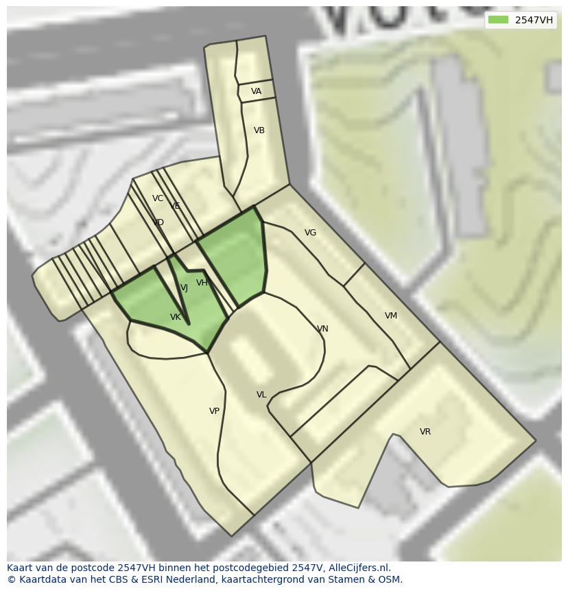 Afbeelding van het postcodegebied 2547 VH op de kaart.