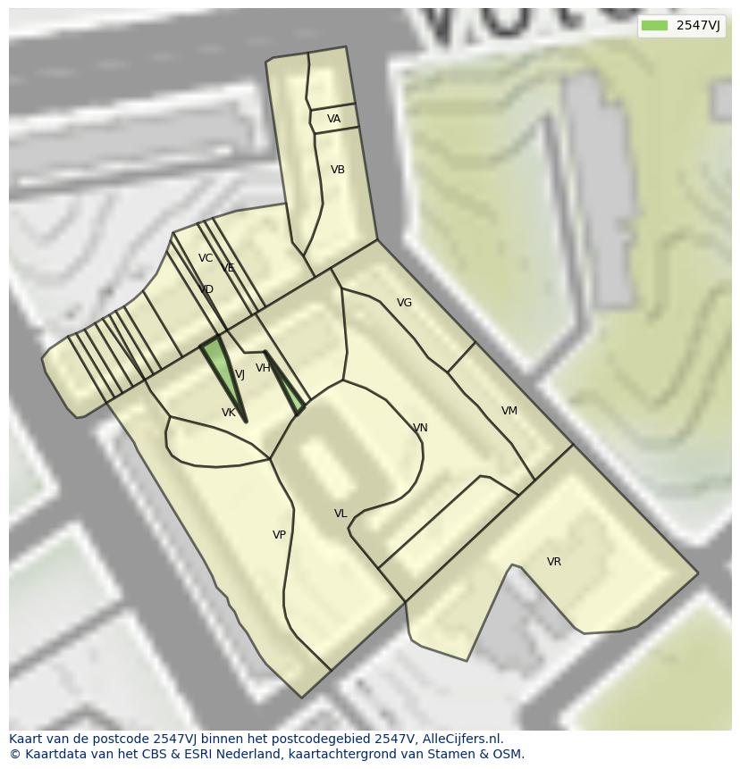 Afbeelding van het postcodegebied 2547 VJ op de kaart.