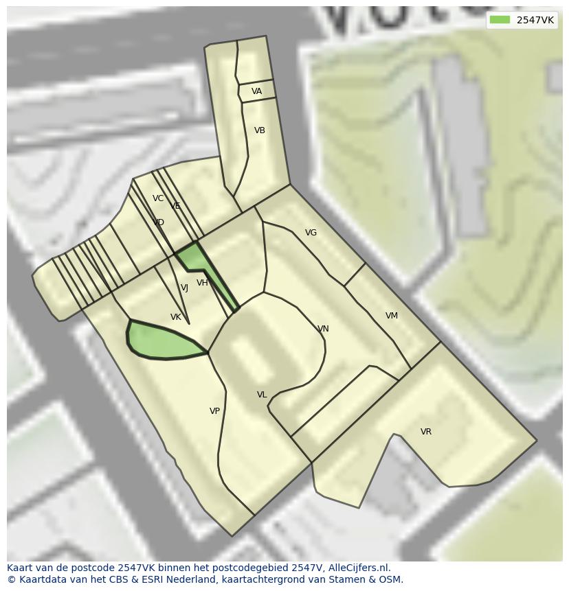 Afbeelding van het postcodegebied 2547 VK op de kaart.