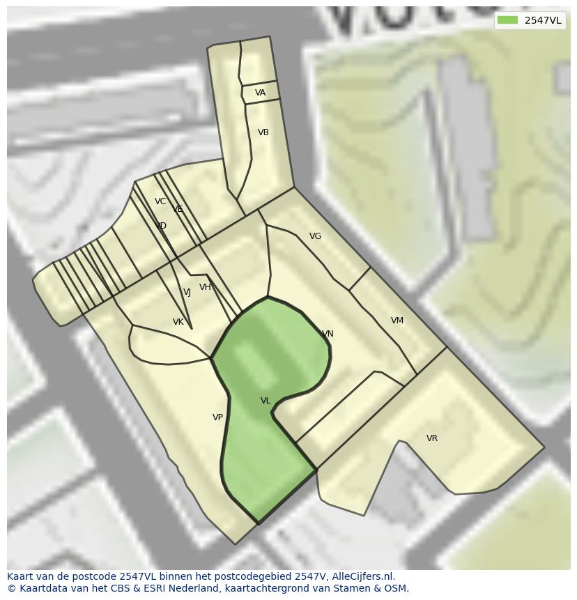 Afbeelding van het postcodegebied 2547 VL op de kaart.