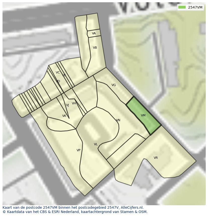 Afbeelding van het postcodegebied 2547 VM op de kaart.