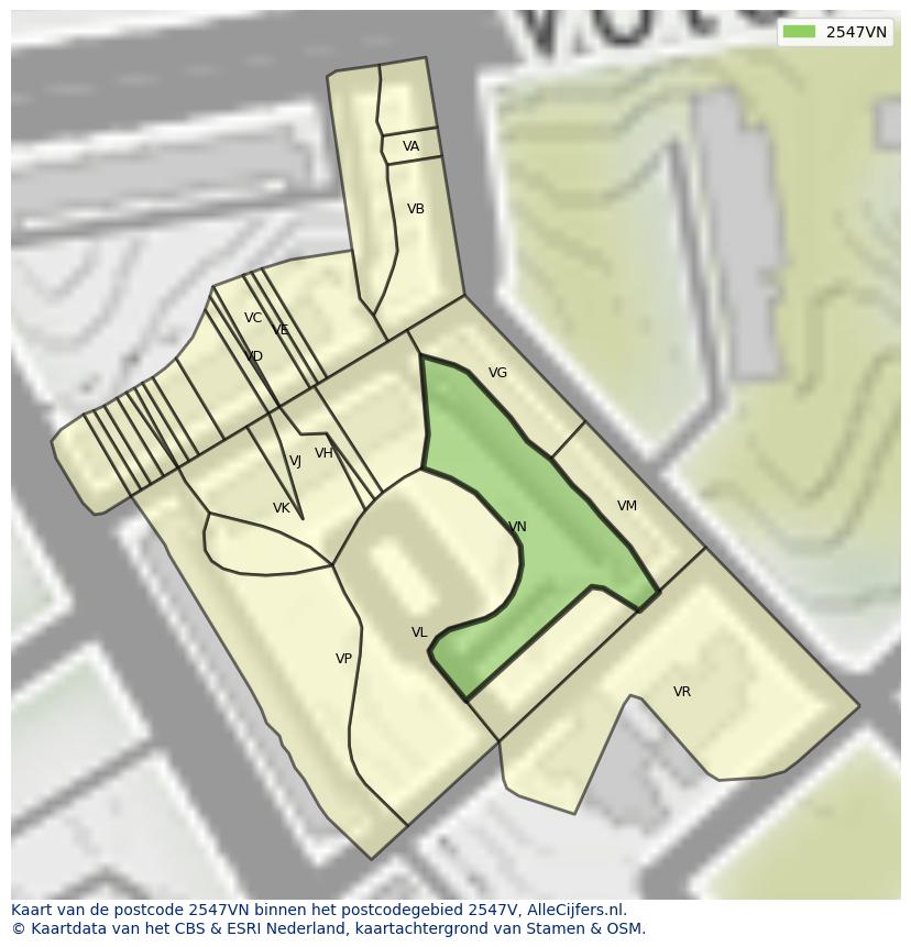 Afbeelding van het postcodegebied 2547 VN op de kaart.