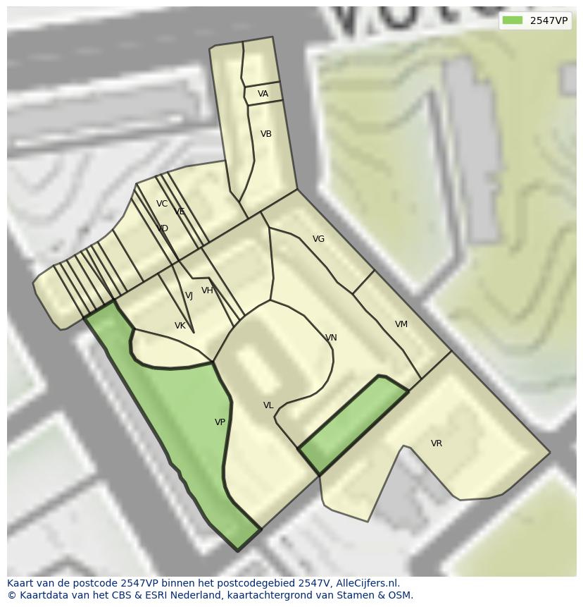 Afbeelding van het postcodegebied 2547 VP op de kaart.