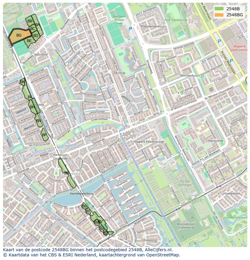 Afbeelding van het postcodegebied 2548 BG op de kaart.