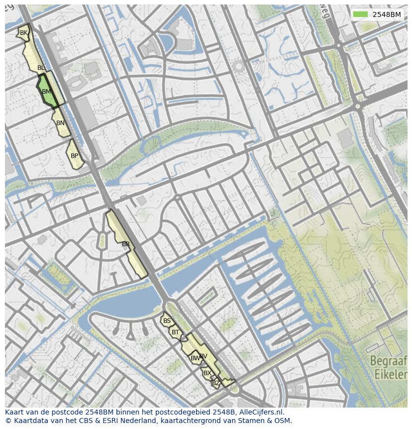 Afbeelding van het postcodegebied 2548 BM op de kaart.