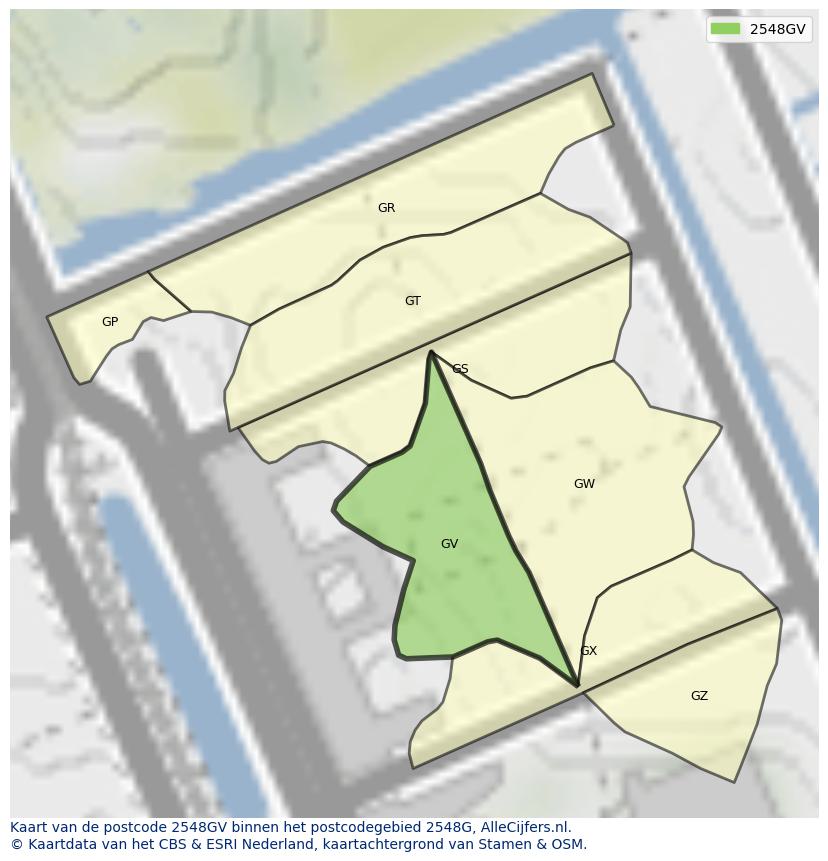 Afbeelding van het postcodegebied 2548 GV op de kaart.