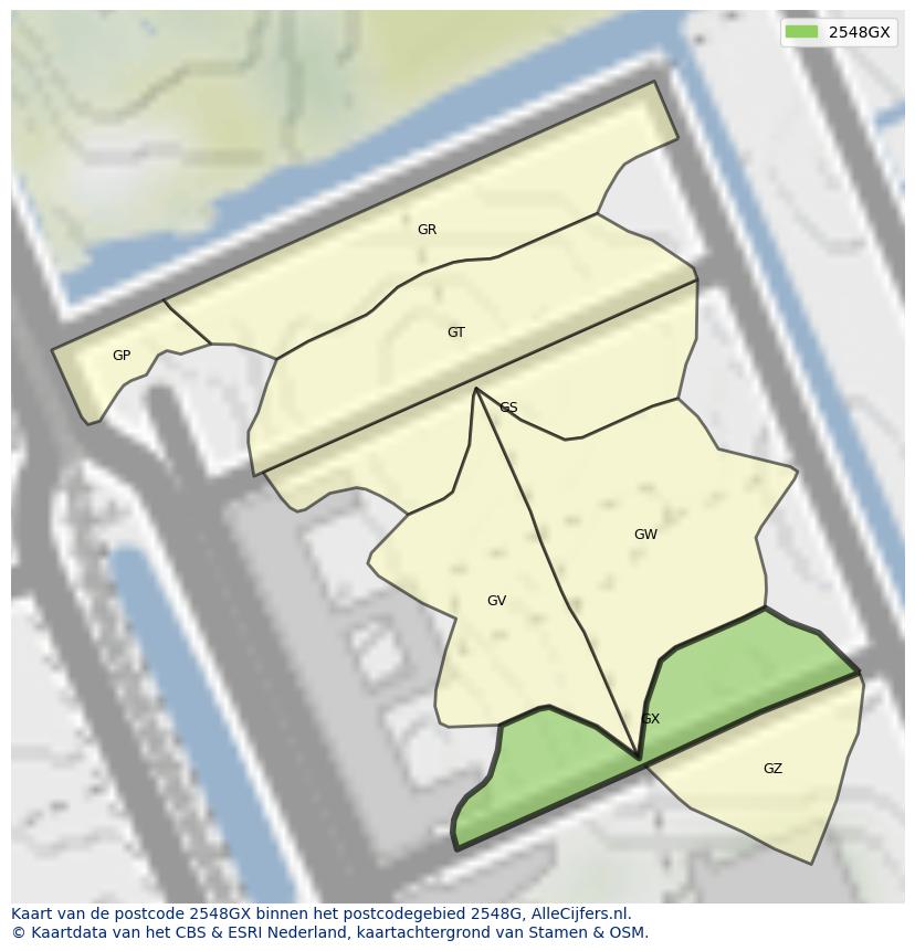 Afbeelding van het postcodegebied 2548 GX op de kaart.