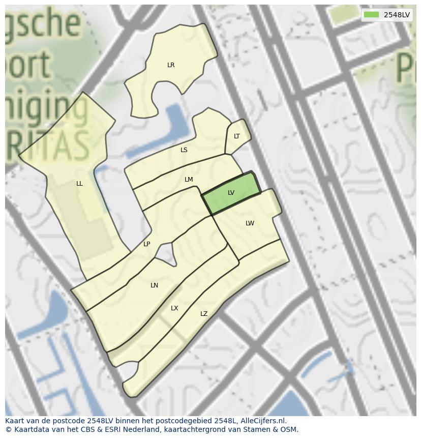 Afbeelding van het postcodegebied 2548 LV op de kaart.