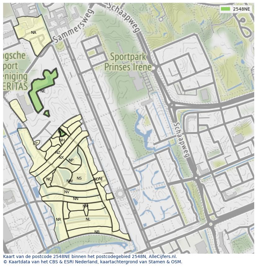 Afbeelding van het postcodegebied 2548 NE op de kaart.