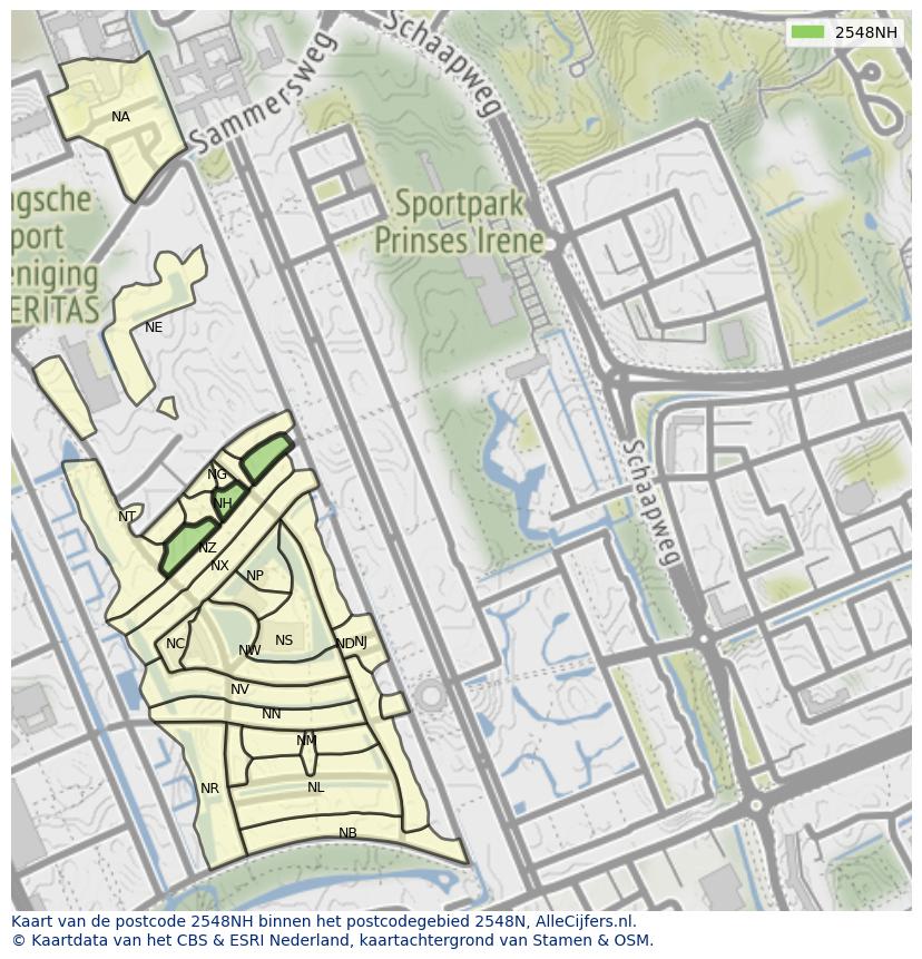 Afbeelding van het postcodegebied 2548 NH op de kaart.