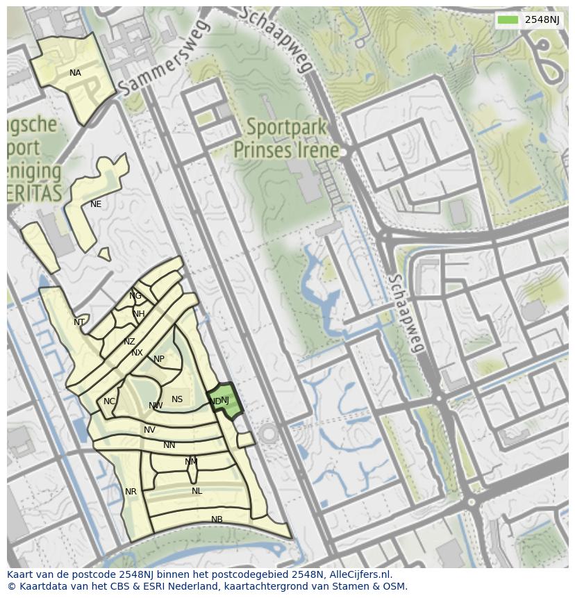 Afbeelding van het postcodegebied 2548 NJ op de kaart.