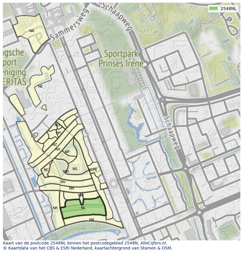 Afbeelding van het postcodegebied 2548 NL op de kaart.
