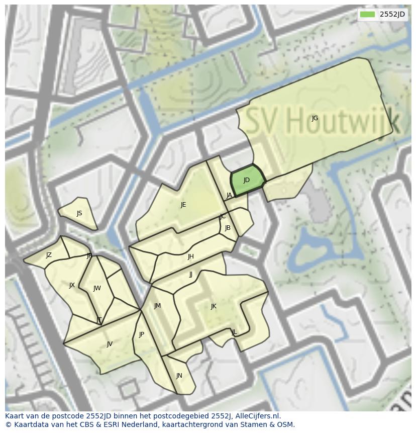 Afbeelding van het postcodegebied 2552 JD op de kaart.