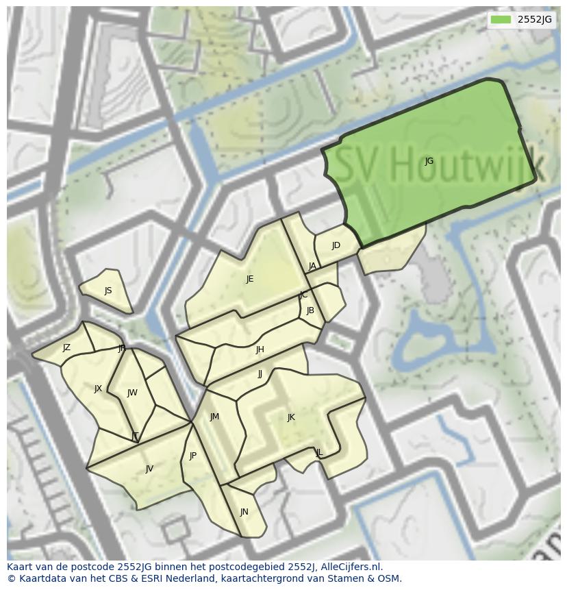 Afbeelding van het postcodegebied 2552 JG op de kaart.