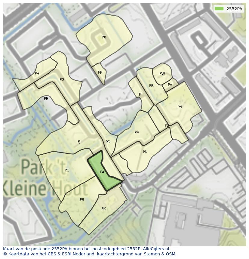 Afbeelding van het postcodegebied 2552 PA op de kaart.