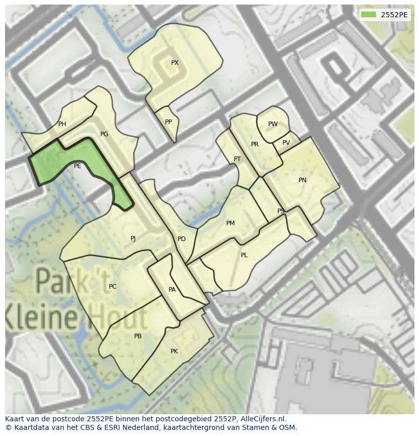 Afbeelding van het postcodegebied 2552 PE op de kaart.