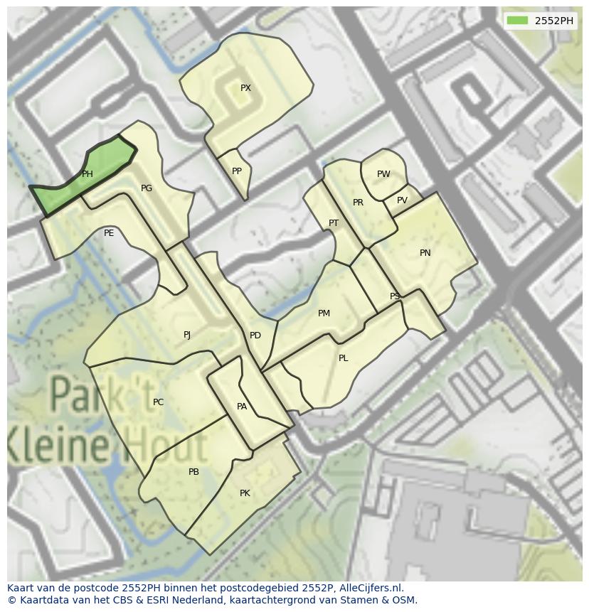 Afbeelding van het postcodegebied 2552 PH op de kaart.
