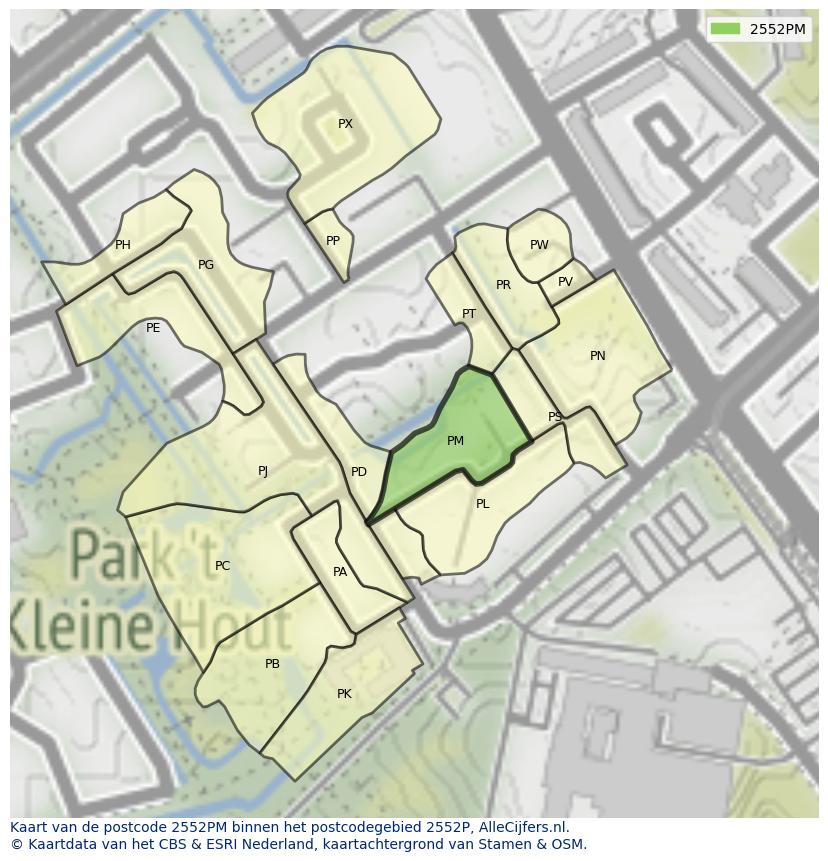 Afbeelding van het postcodegebied 2552 PM op de kaart.