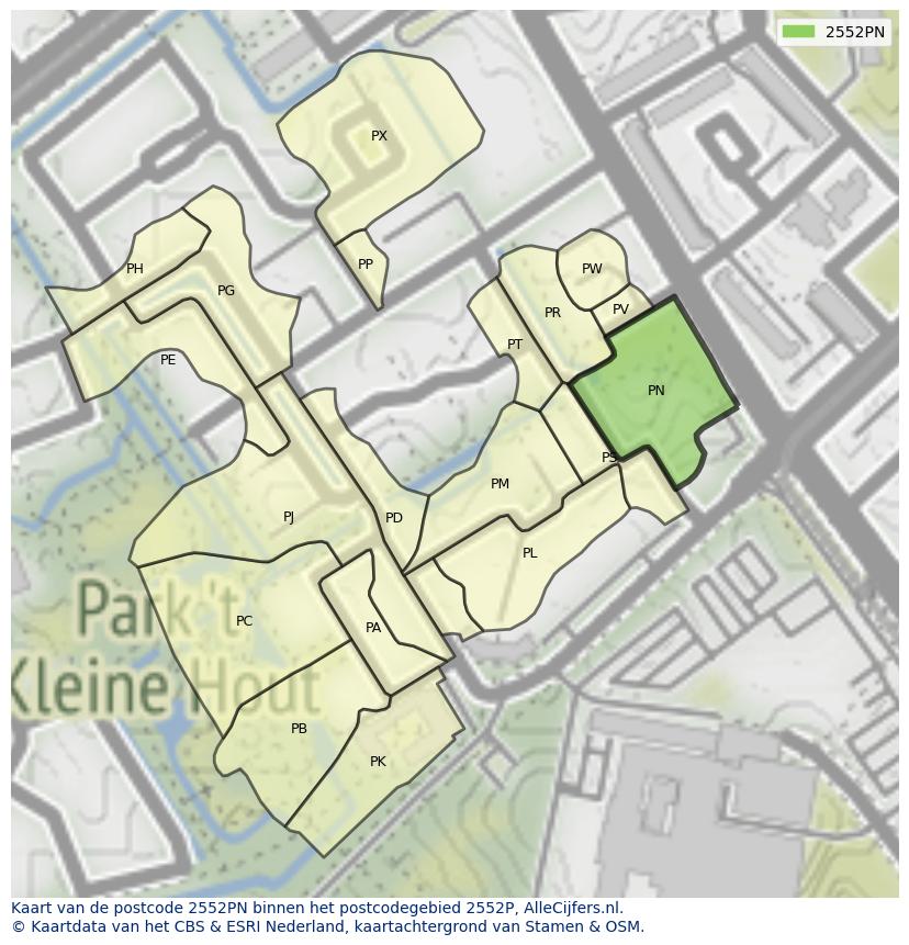 Afbeelding van het postcodegebied 2552 PN op de kaart.
