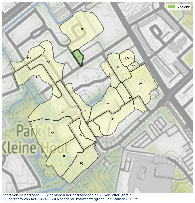Afbeelding van het postcodegebied 2552 PP op de kaart.