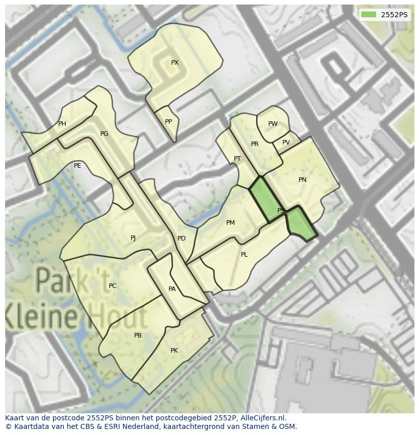 Afbeelding van het postcodegebied 2552 PS op de kaart.