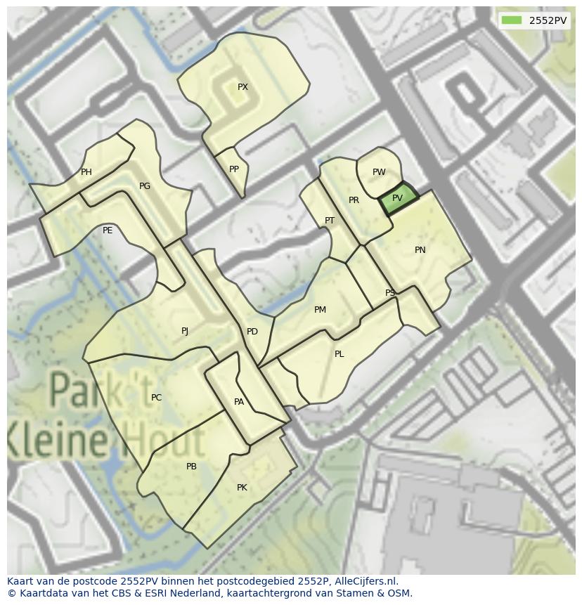 Afbeelding van het postcodegebied 2552 PV op de kaart.
