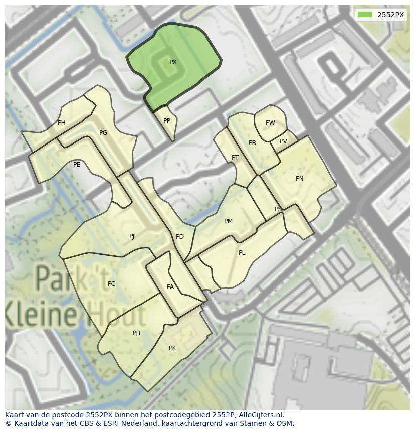 Afbeelding van het postcodegebied 2552 PX op de kaart.