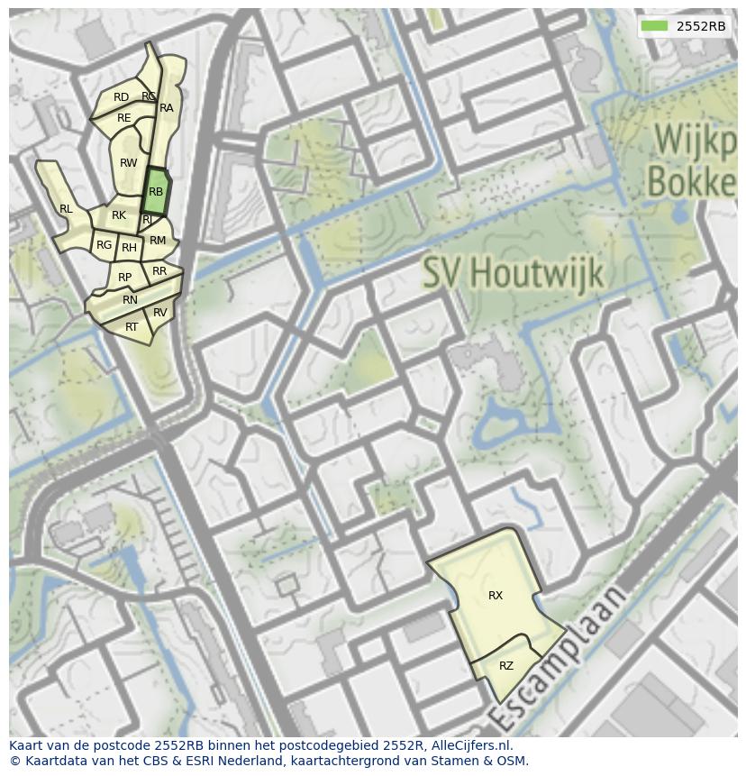 Afbeelding van het postcodegebied 2552 RB op de kaart.