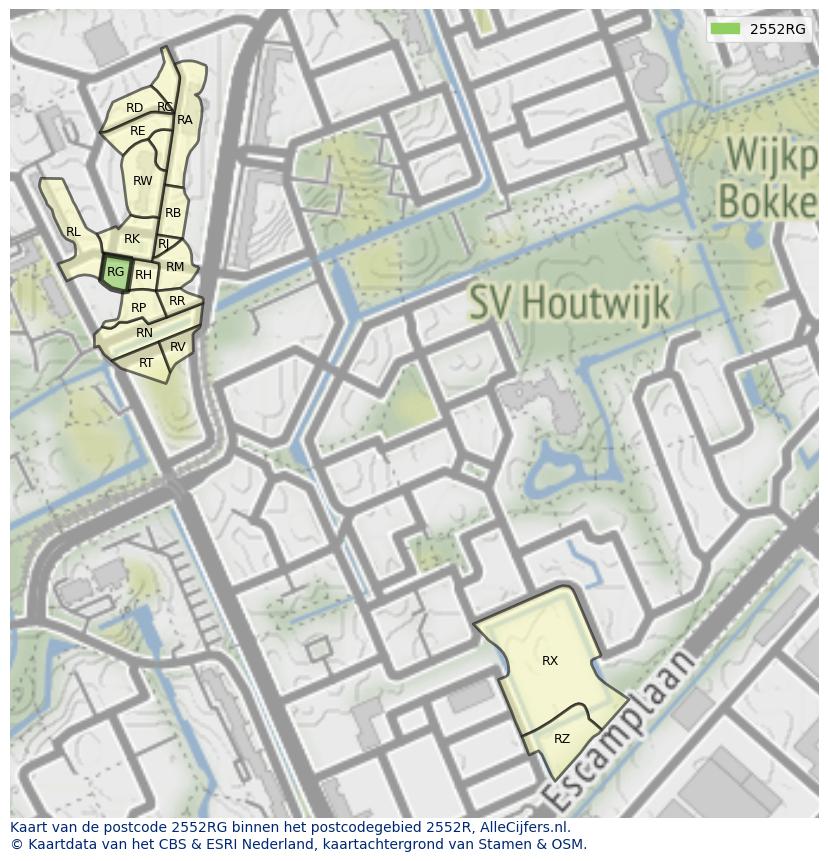 Afbeelding van het postcodegebied 2552 RG op de kaart.
