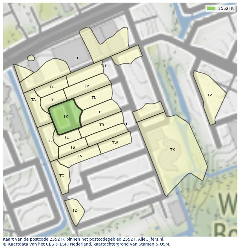 Afbeelding van het postcodegebied 2552 TK op de kaart.
