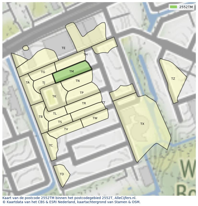 Afbeelding van het postcodegebied 2552 TM op de kaart.