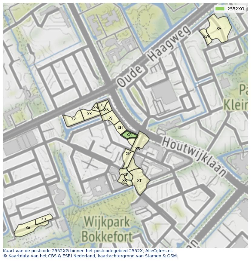 Afbeelding van het postcodegebied 2552 XG op de kaart.