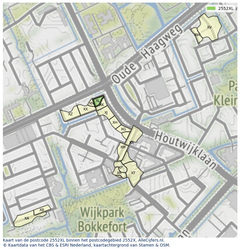 Afbeelding van het postcodegebied 2552 XL op de kaart.